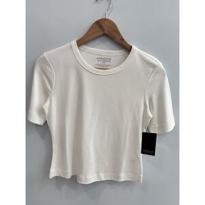 Adrienne Vittadini Ponte Top XS White Stretch Short Sleeve Crew Neck NWT